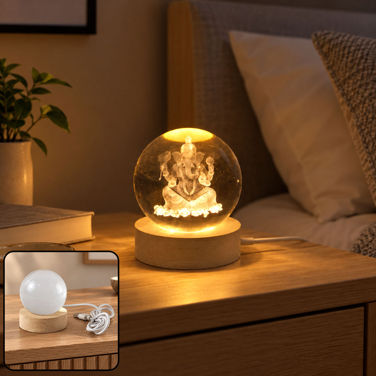 USB Ganpati Crystal Ball LED Lamp