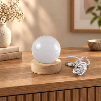 USB Powered Ganpati Crystal Ball LED Lamp with Wooden Base for Home Decoration