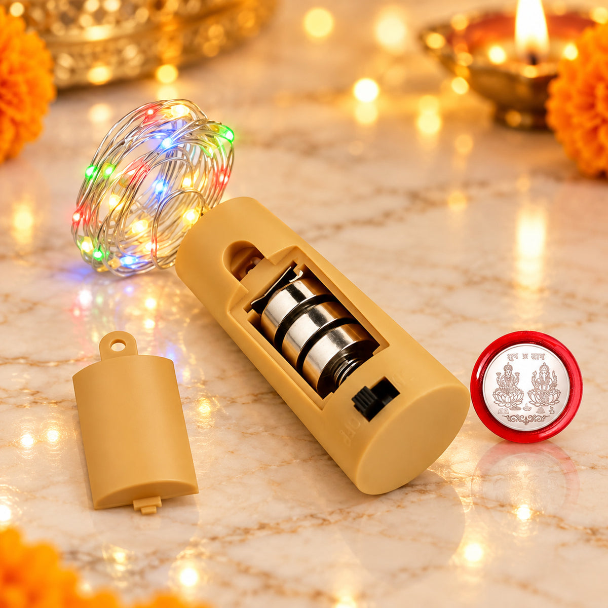Multicolour Copper Wire Lights & Hazelnut Wafer Rolls Festive Gift Hamper