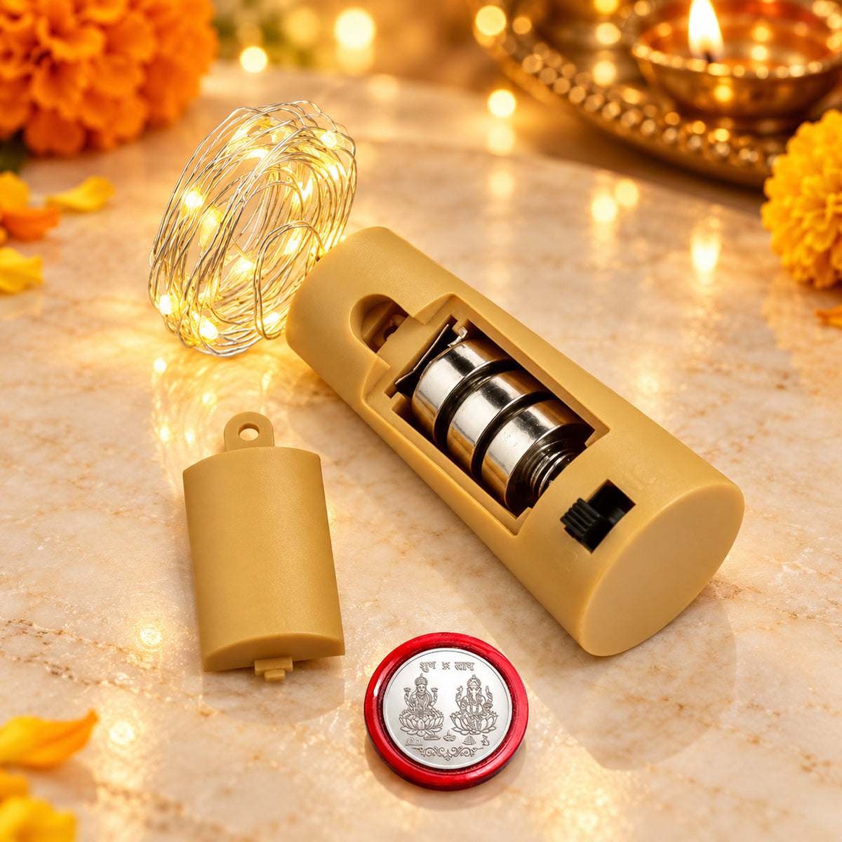 Multicolour Copper Wire Lights & Pistachio Wafer Rolls Festive Gift Hamper