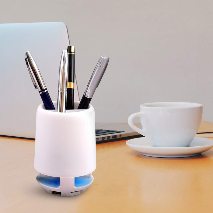 Multifunctional 4 Compartment Pen Holder with Bluetooth Speaker 5 W Bluetooth Speaker Laptop / Desk Speaker / Table Lamp / Night Lamp Smart Color Changing Pen Stand Wireless Bluetooth Speaker
