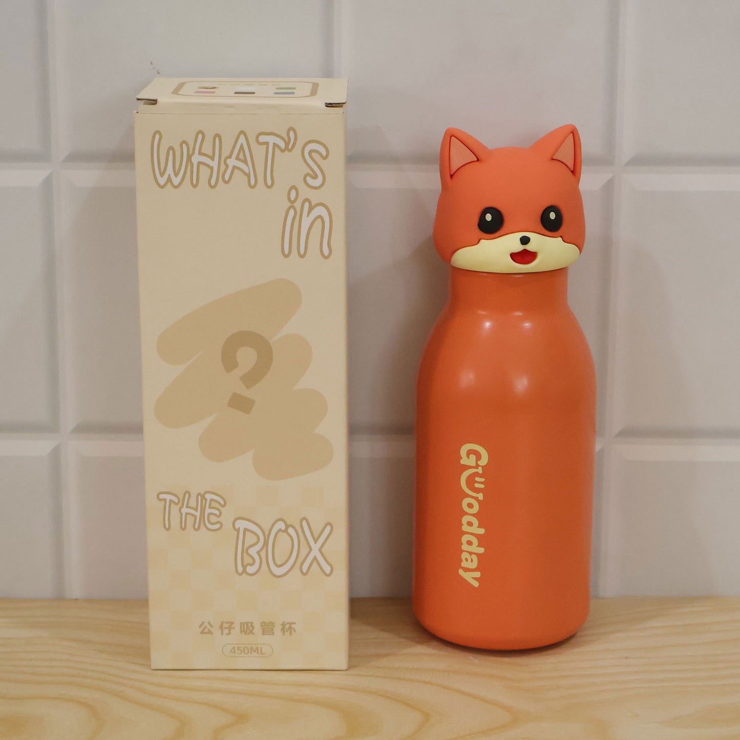 Kids Stainless Steel Vacuum Water Bottle with Straw (1 Pc 450ML, Mix Design)