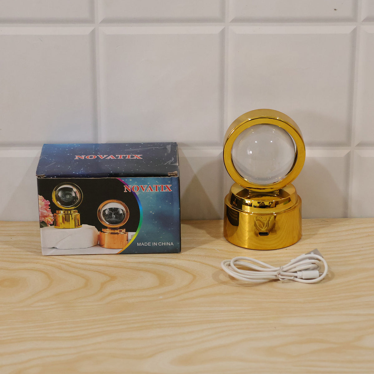 Ganpati Bapa 3D Crystal Ball LED Night Light – Divine Spiritual Glow