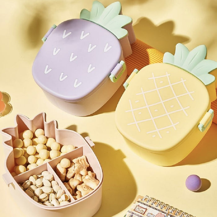 5750 Kids Lunch Box Cute Pineapple Shaped Bento Box with Fork Spoon Snack Candy Container Microwave Portable Office Lunch Box (1 Pc / With Spoon & Fork)