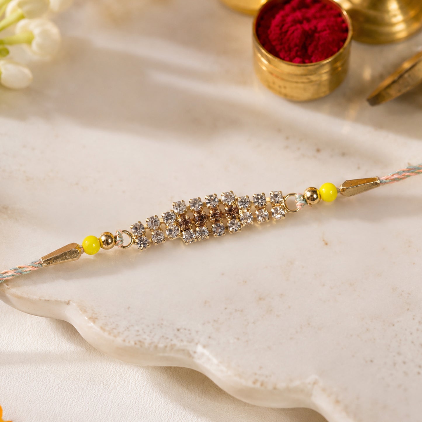 Long Stone Bar Rakhi with Dazzling AD Work for Brother (Pack of 6)