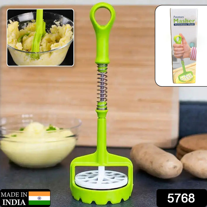 Multi Functional One-Handed Plastic Manual Mashed Potatoes Masher, Mash Sweet Potato Masher with Comfort Grip and Stainless-Steel Spring Design for Nonstick Pans (1 Pc)