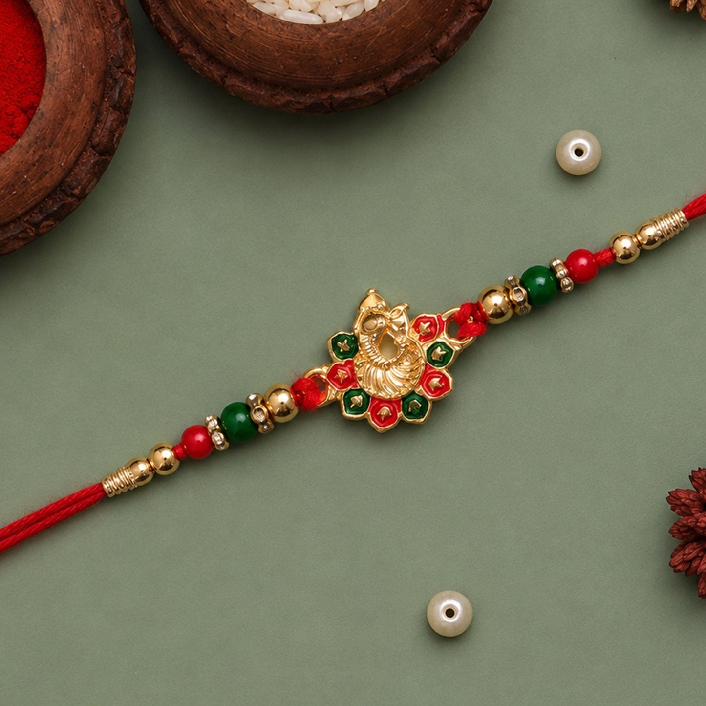 Ganesha Rakhi Beads and Stone Work for Raksha Bandhan (10pcs)