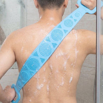 Silicone body scrubber lathering soap in use