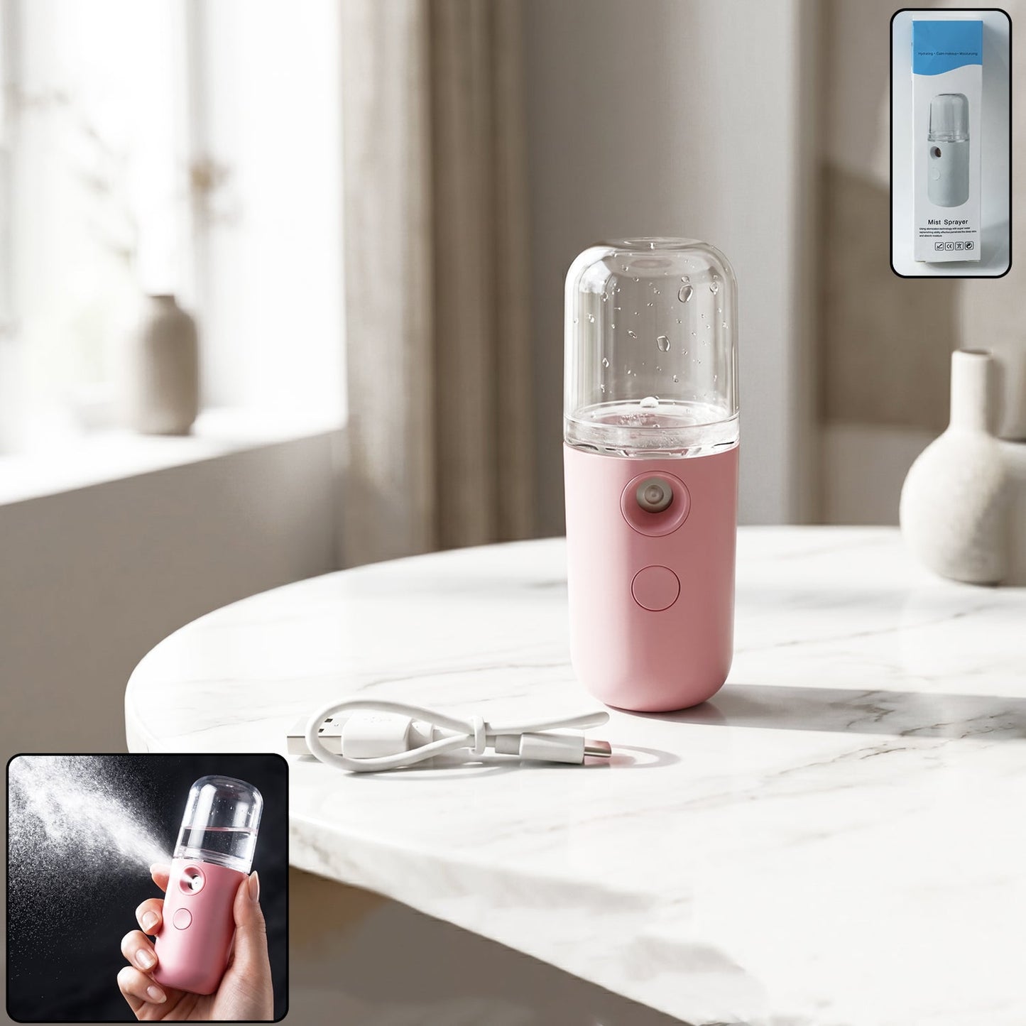 Mini Nano Mist Sprayer USB Rechargeable Portable Face Steamer Humidifier (1 Pc)