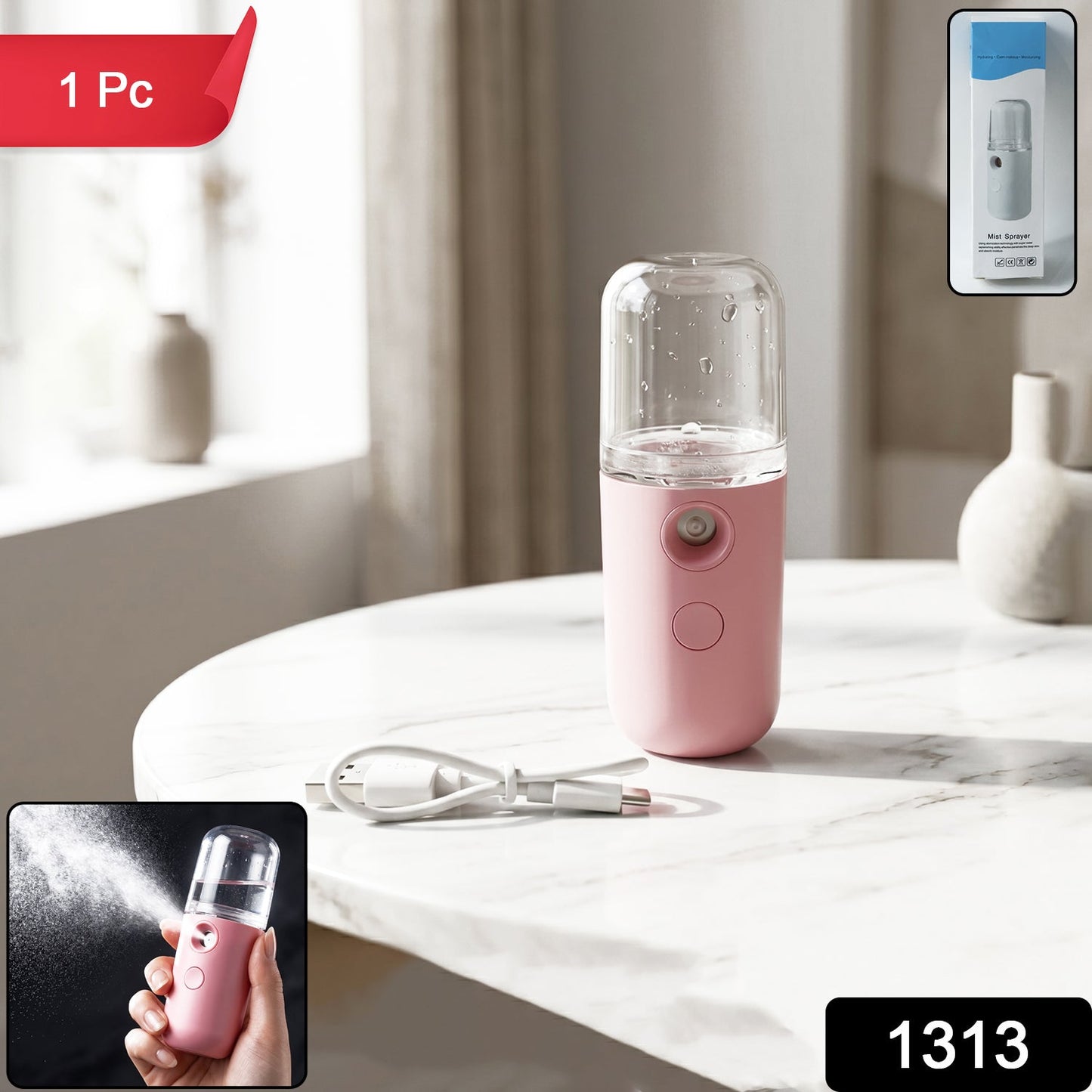 Mini Nano Mist Sprayer USB Rechargeable Portable Face Steamer Humidifier (1 Pc)