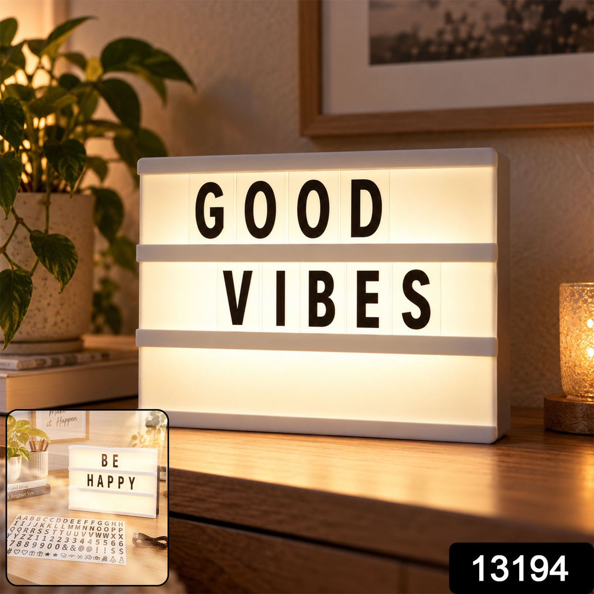 The white LED message box with "LOVE YOURSELF" in blue light stands out against a dark background.