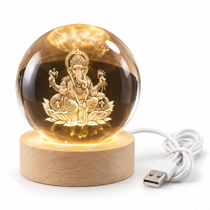 Crystal ball lamp and USB cable on white background