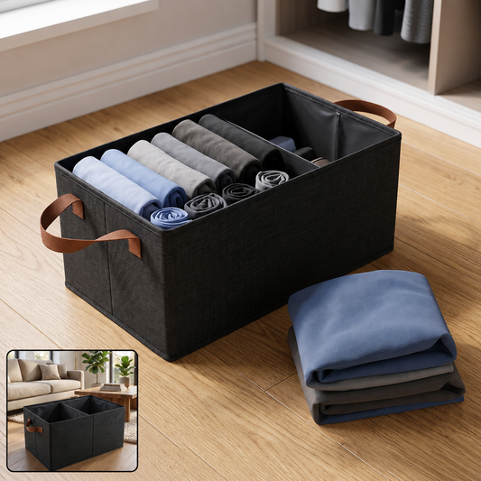 Foldable Cloth Storage Basket with Handle, Collapsible Clothes Organizer (1 Pc / 47x28 Cm)