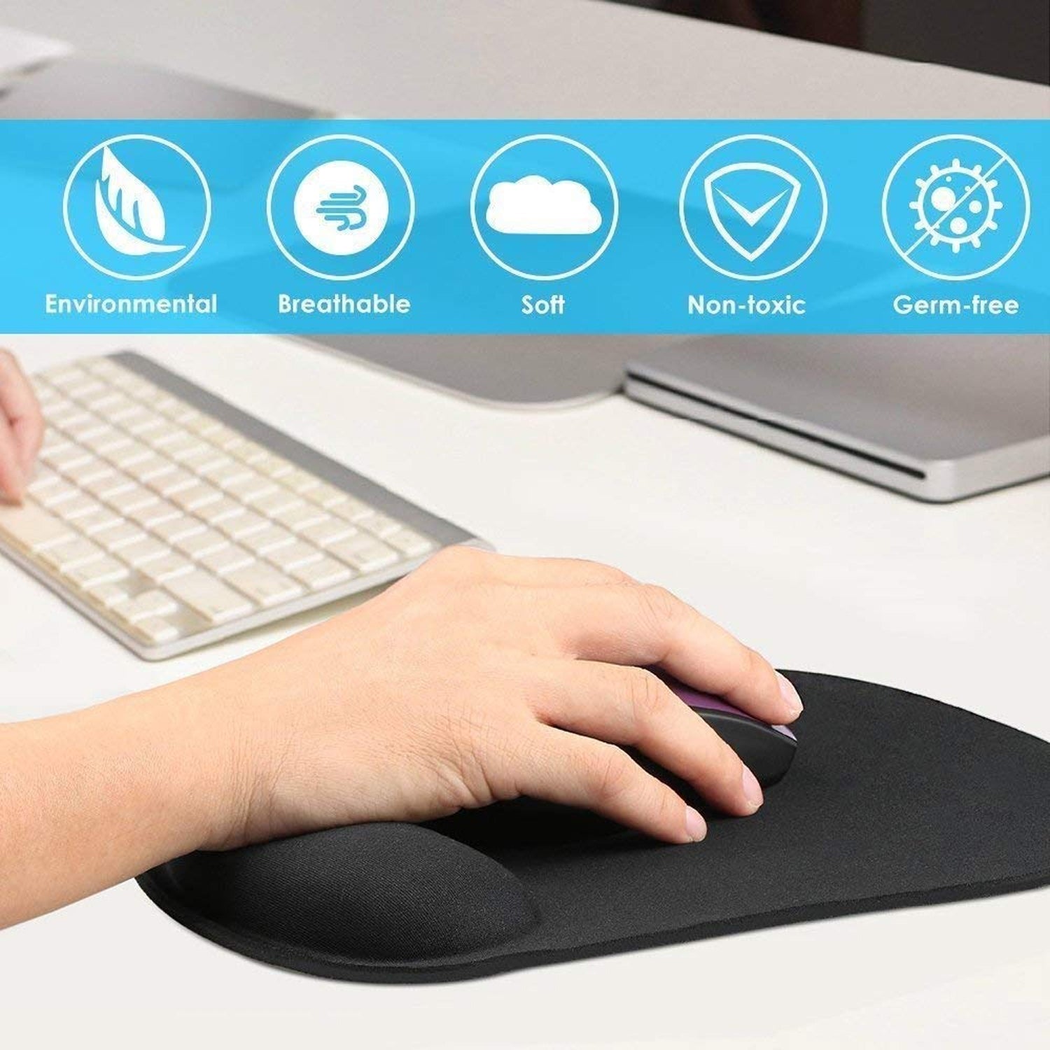 Ergonomic Gaming Mouse Pad with Gel Wrist Rest Support Non Slip Base (1 Pc)