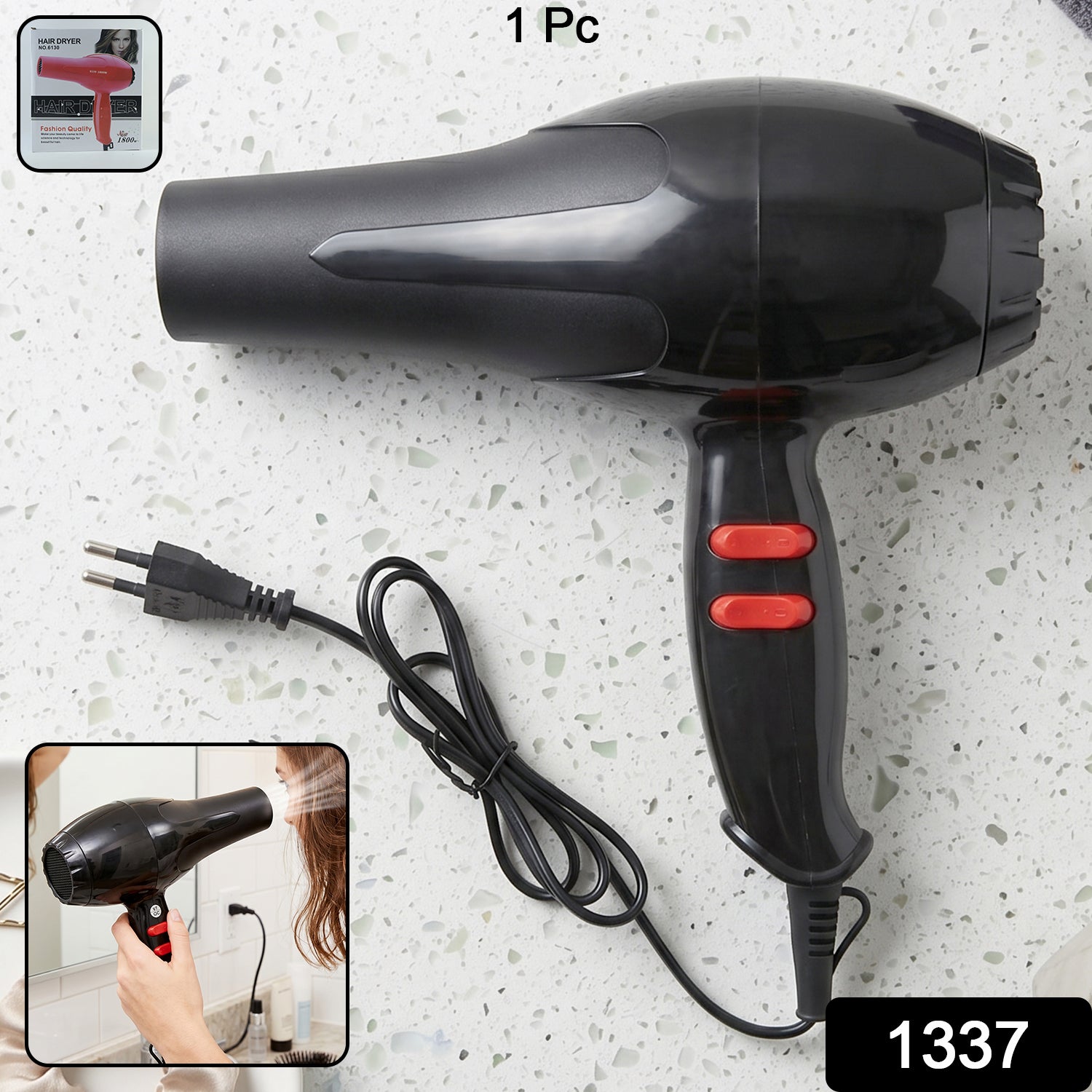 Portable Hair Dryer Compact Blow Dryer with Hot Cold Air for Home Salon (1 Pc)