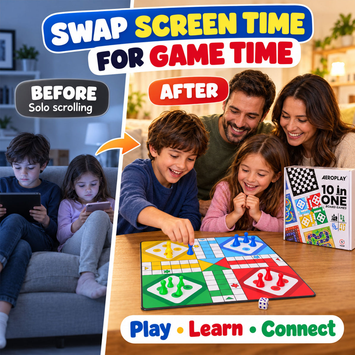 10 in 1 Board Games Set with Ludo, Chess and Snakes and Ladders (10 in 1)
