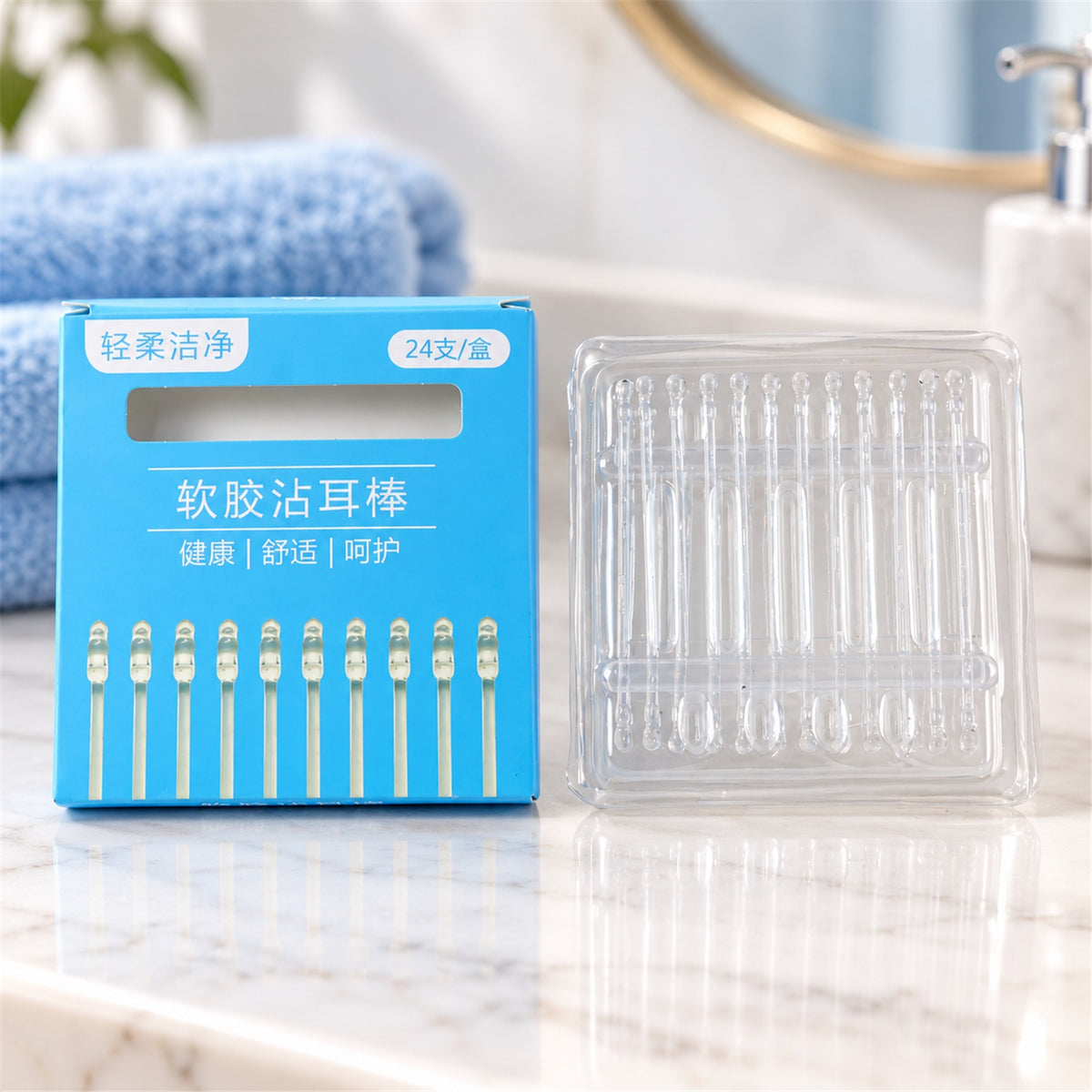 Clear silicone ear cleaning sticks with compact holder 24 piece set 01