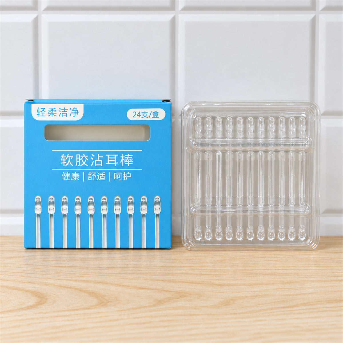 Clear silicone ear cleaning sticks with compact holder 24 piece set 08