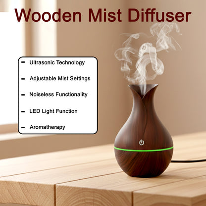 Mini Wooden Vase Pot Diffuser Cool Mist Atomization Humidifier (1 Pc)