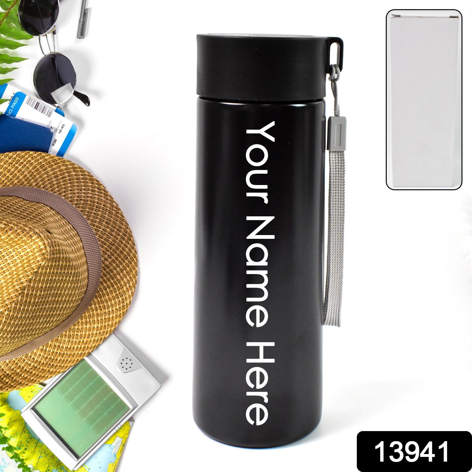 Customized / Personalized Vacuum Insulated Stainless Steel, Double walled (500 ML Approx / Black)