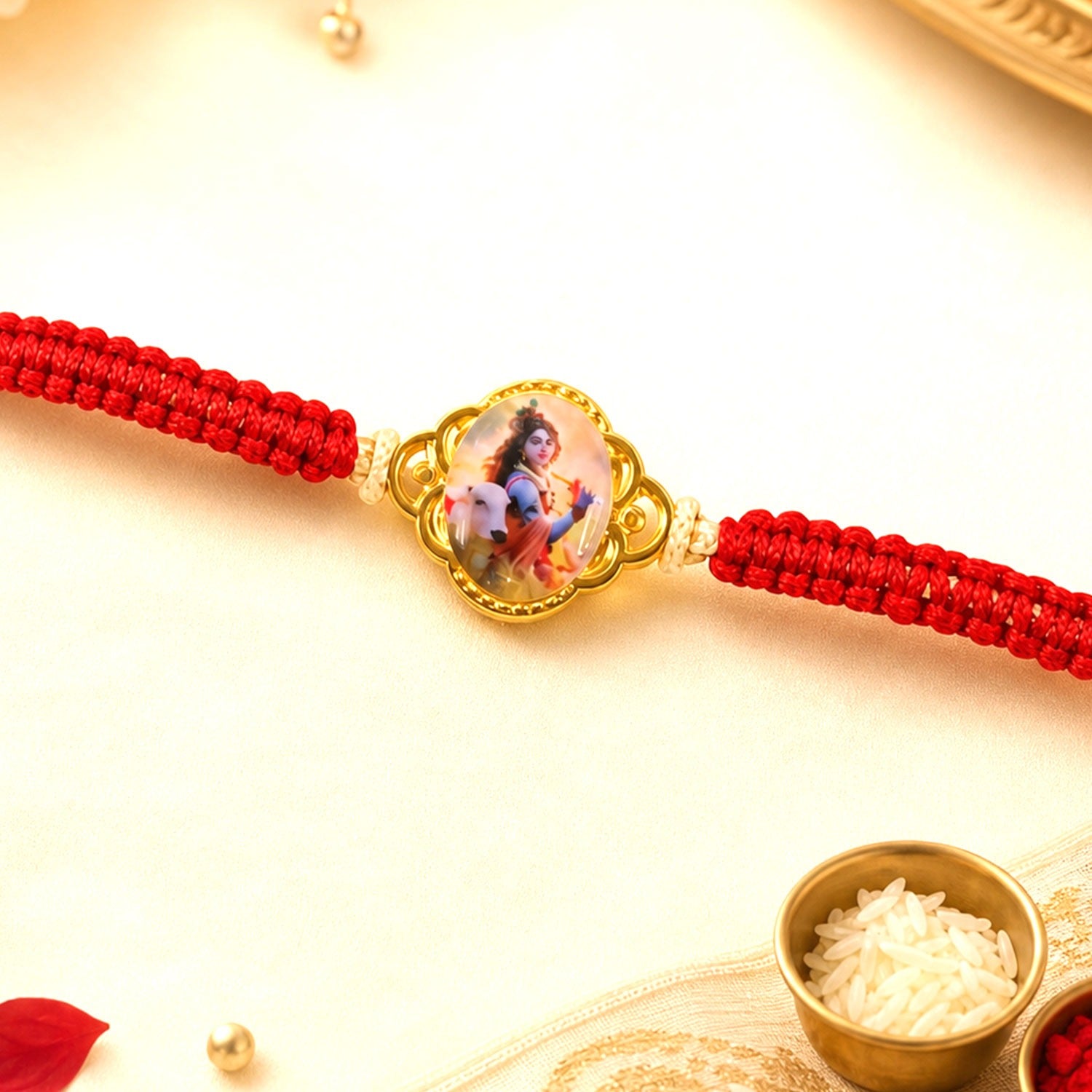 Krishna Cow Charm Rakhi with traditional design for brothers