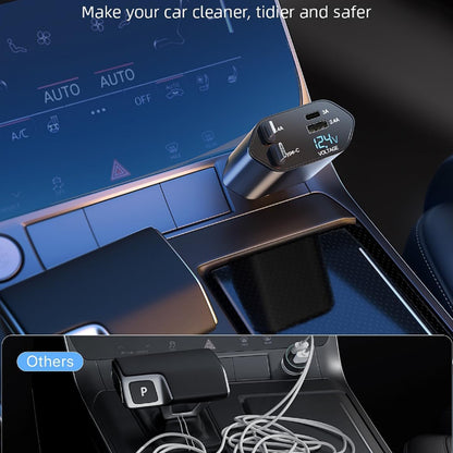 4-in-1 Super Fast Car Charger with Dual Built-In Cables, Dual USB Ports,