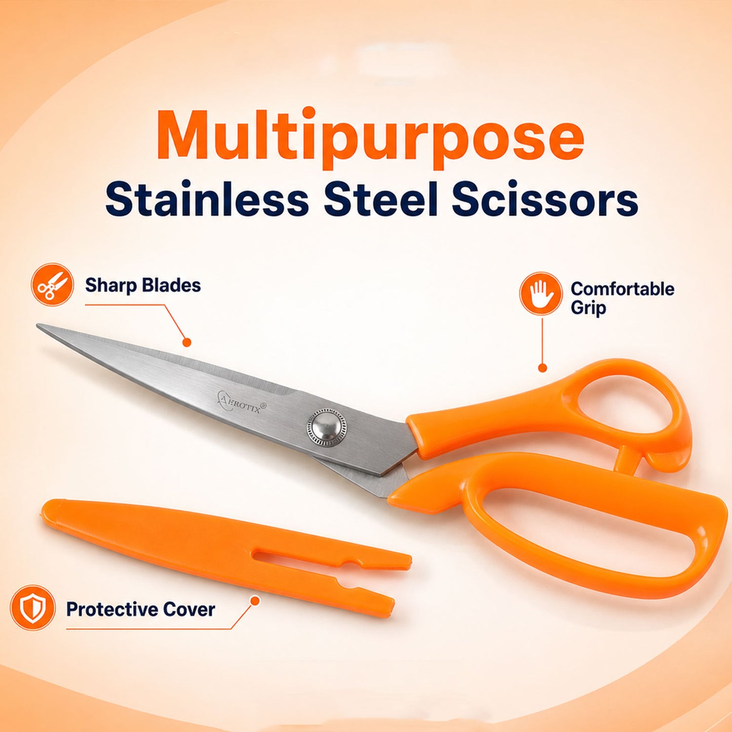 Multipurpose 9 Inch Stainless Steel Tailoring Scissors with Protective Safety Cover