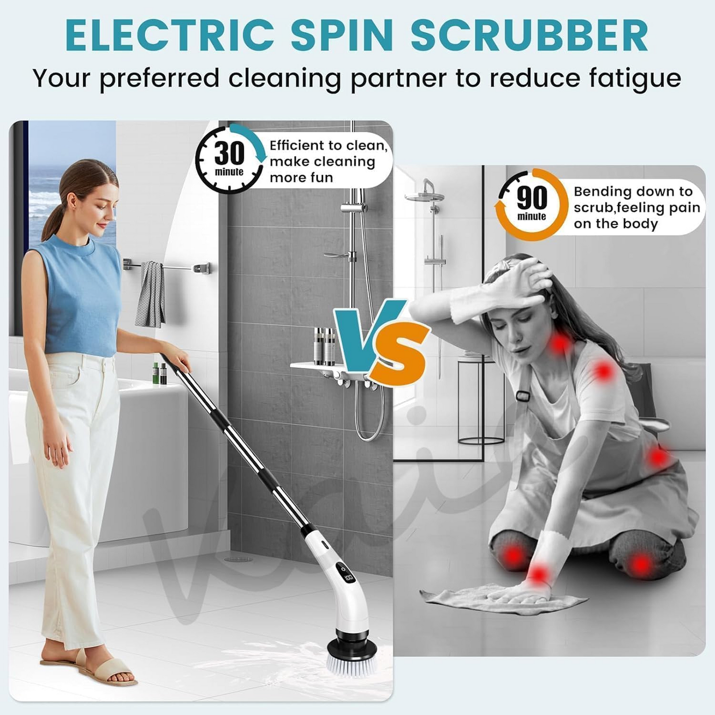 7-in-1 Electric Spin Scrubber Cleaning Brush with Extension Handle (1 Set)