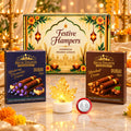 LED Maple Leaf Diya Lamp & Blueberry Cheesecake + Hazelnut Wafer Rolls Festive Gift Hamper