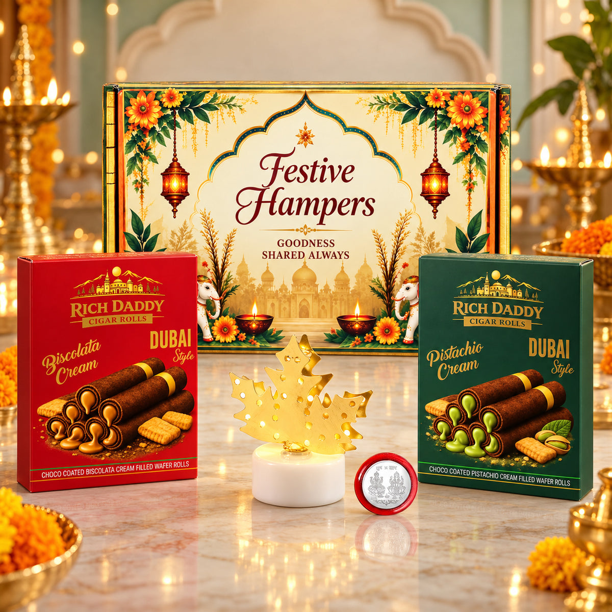 Maple Leaf Diya Wafer Gift Hamper