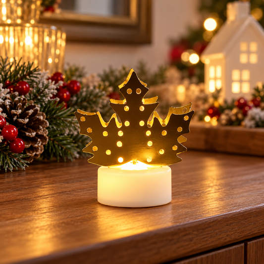 LED Gold Metal Leaf Diya Lamp – Battery Operated Festive Glow — 14139_led_maple_leaf_diya_lamp_1pc showcase image