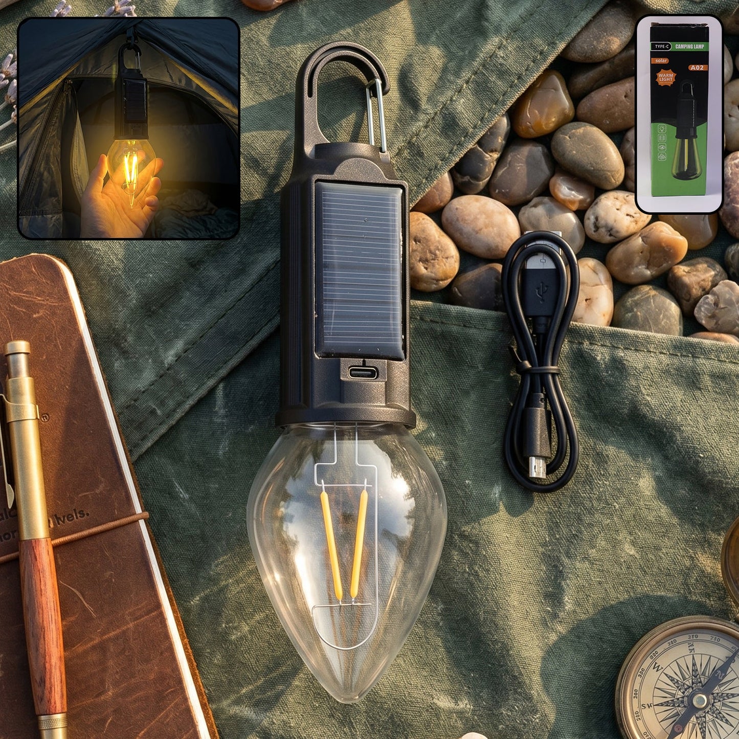 14141 solar rechargeable camping lamp product
