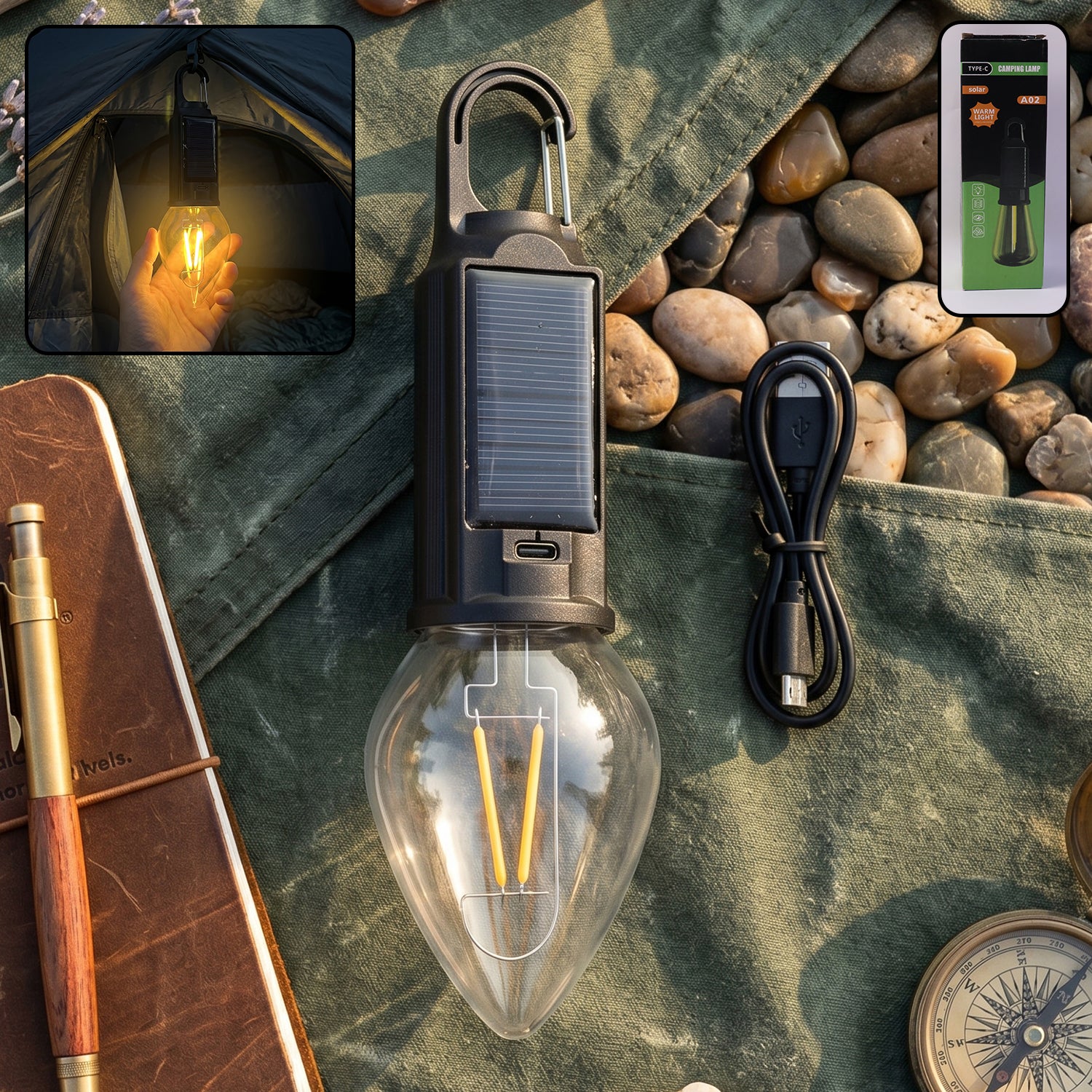 14141 solar rechargeable camping lamp product