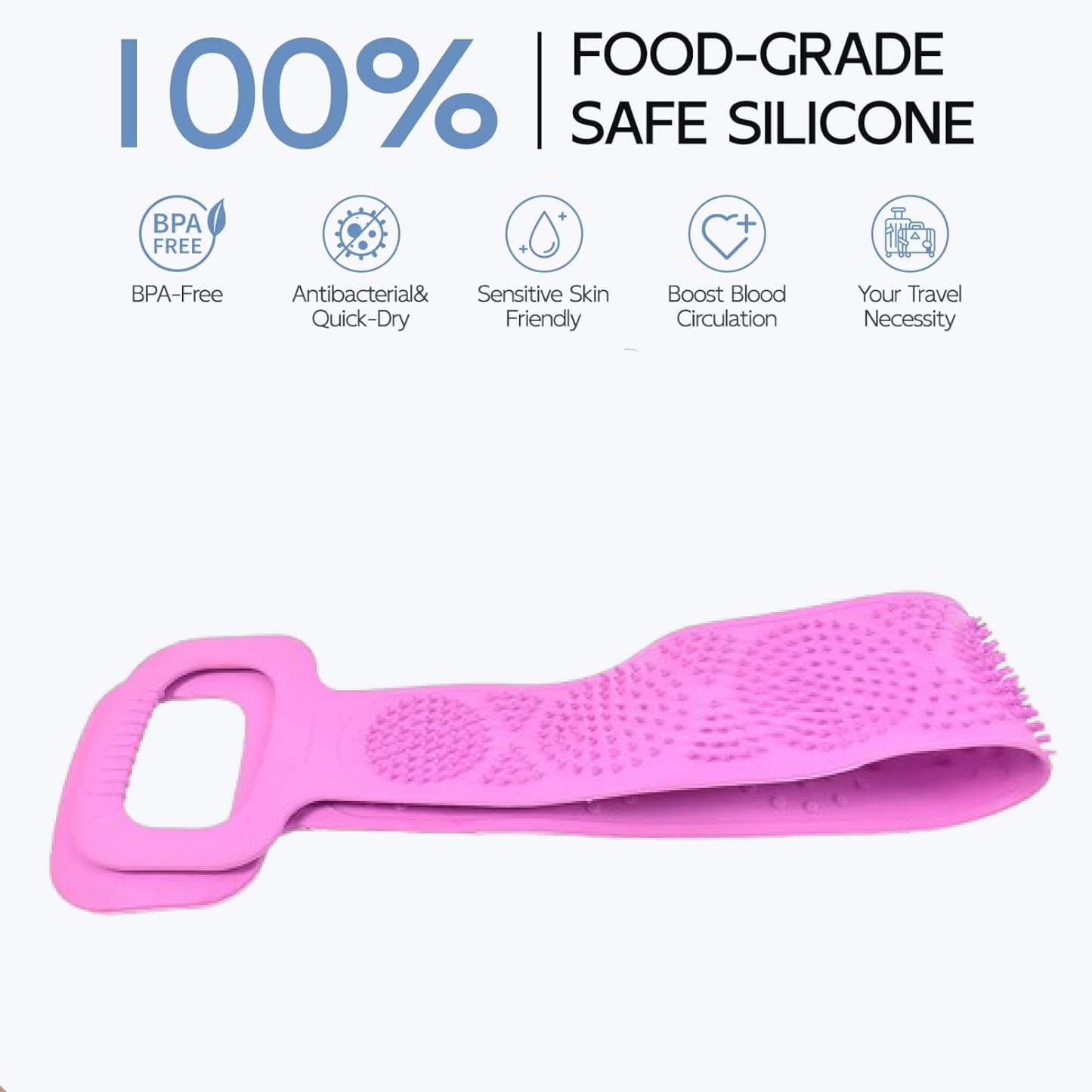 सिलिकॉन बॉडी बैक स्क्रबर डबल साइड बाथिंग ब्रश त्वचा की गहरी सफाई के लिए, स्क्रबर बेल्ट