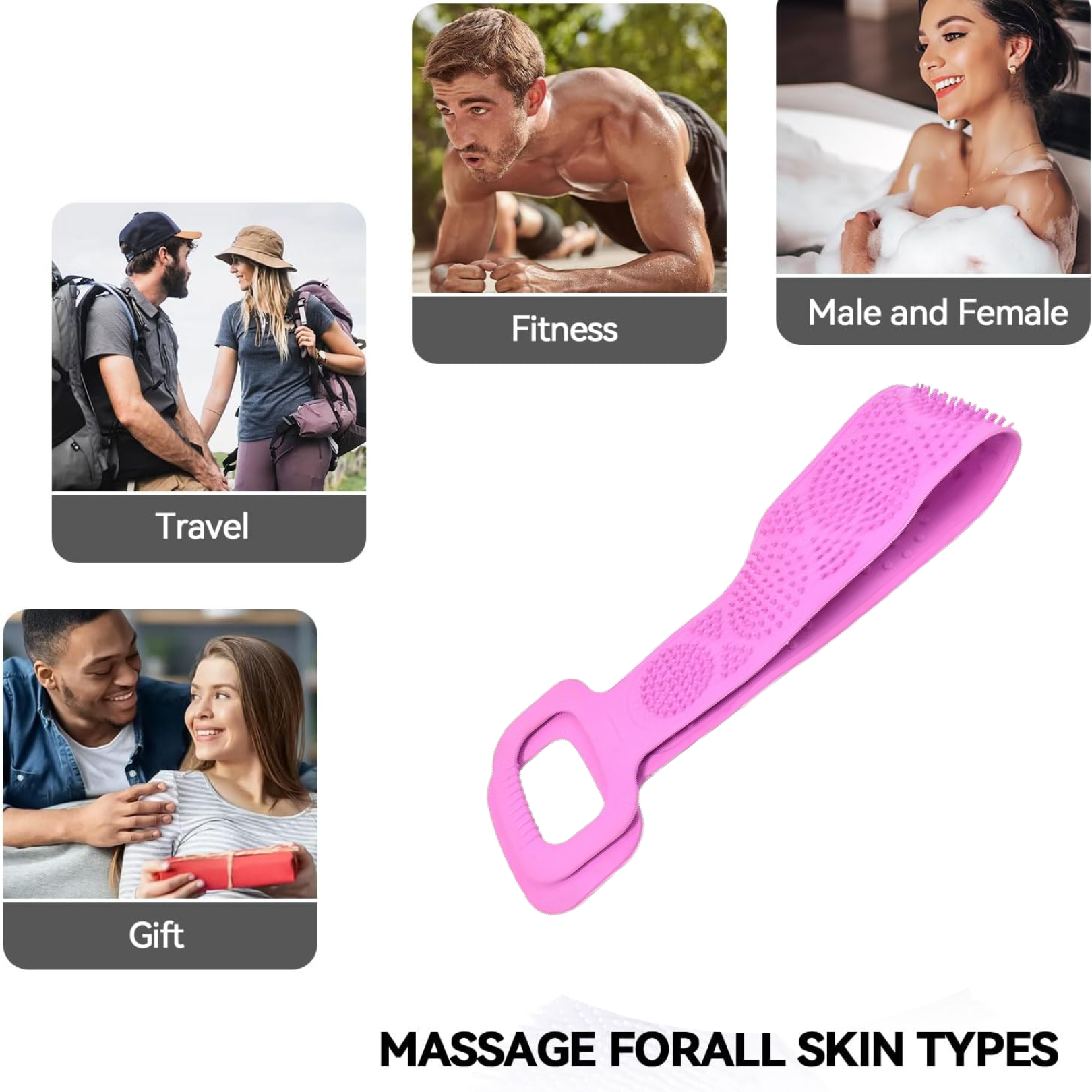 सिलिकॉन बॉडी बैक स्क्रबर डबल साइड बाथिंग ब्रश त्वचा की गहरी सफाई के लिए, स्क्रबर बेल्ट