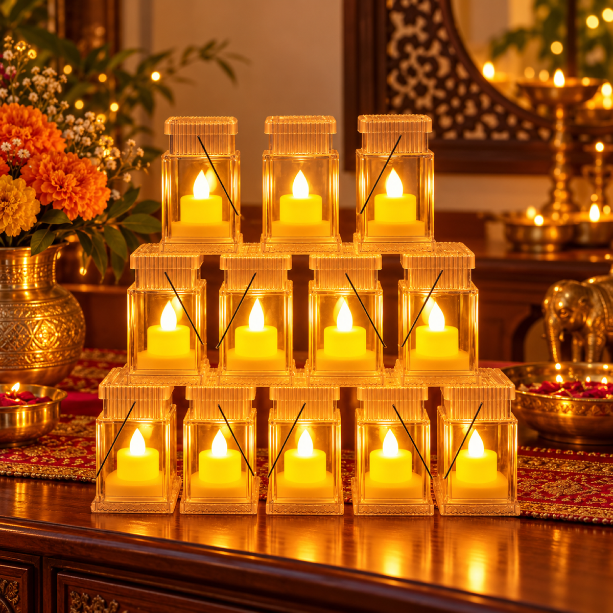 Set of 12 LED storm lantern decorative lights