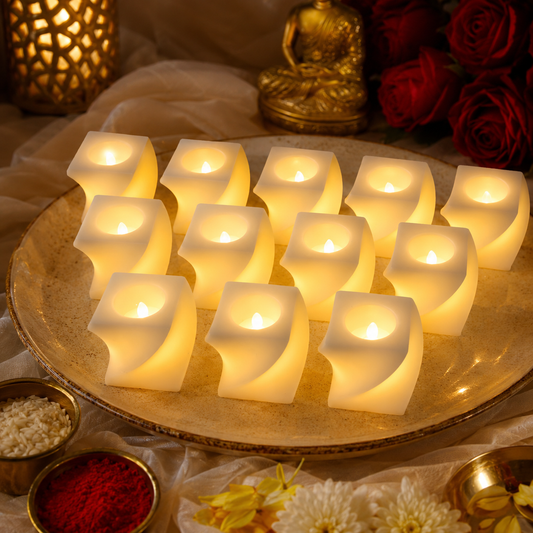 LED Flameless Decorative Candle Set – 12 Square Tealight Lamps