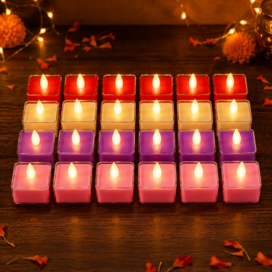 LED Tealight Candles – Set of 24 Multi-Color Flameless Lights
