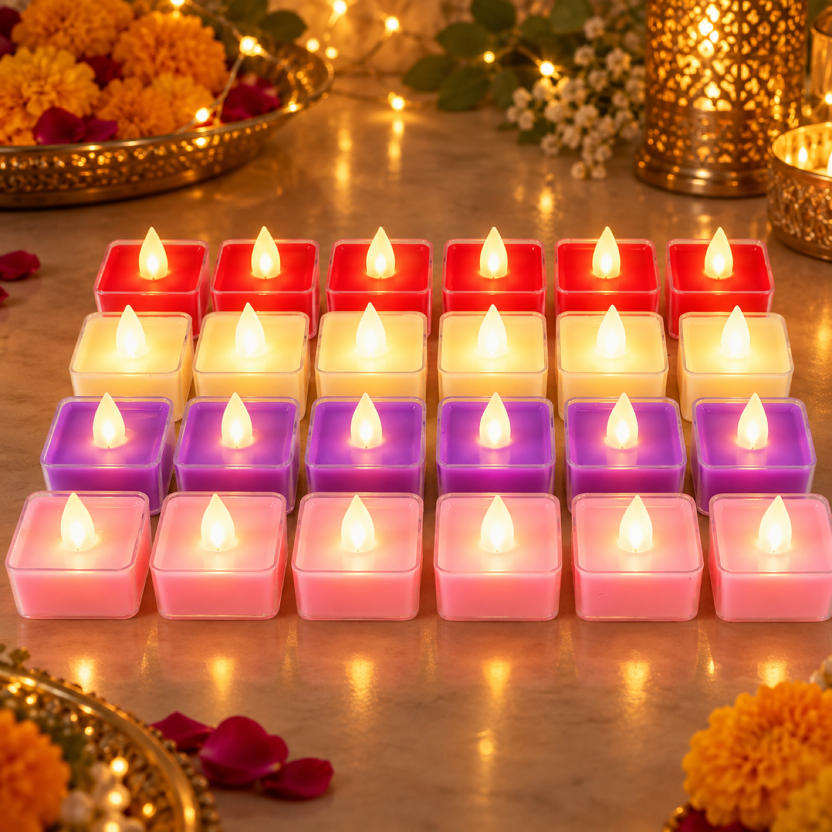 LED Tealight Candles – Set of 24 Multi-Color Flameless Lights showcase