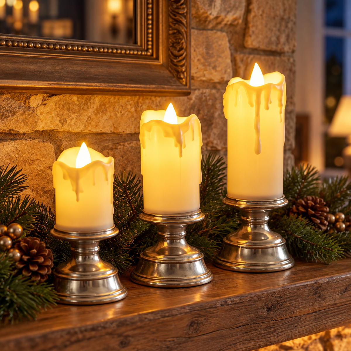 Set of 3 plastic flameless LED candles
