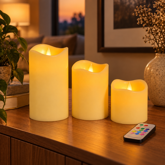 Set of 3 LED flameless candles with remote