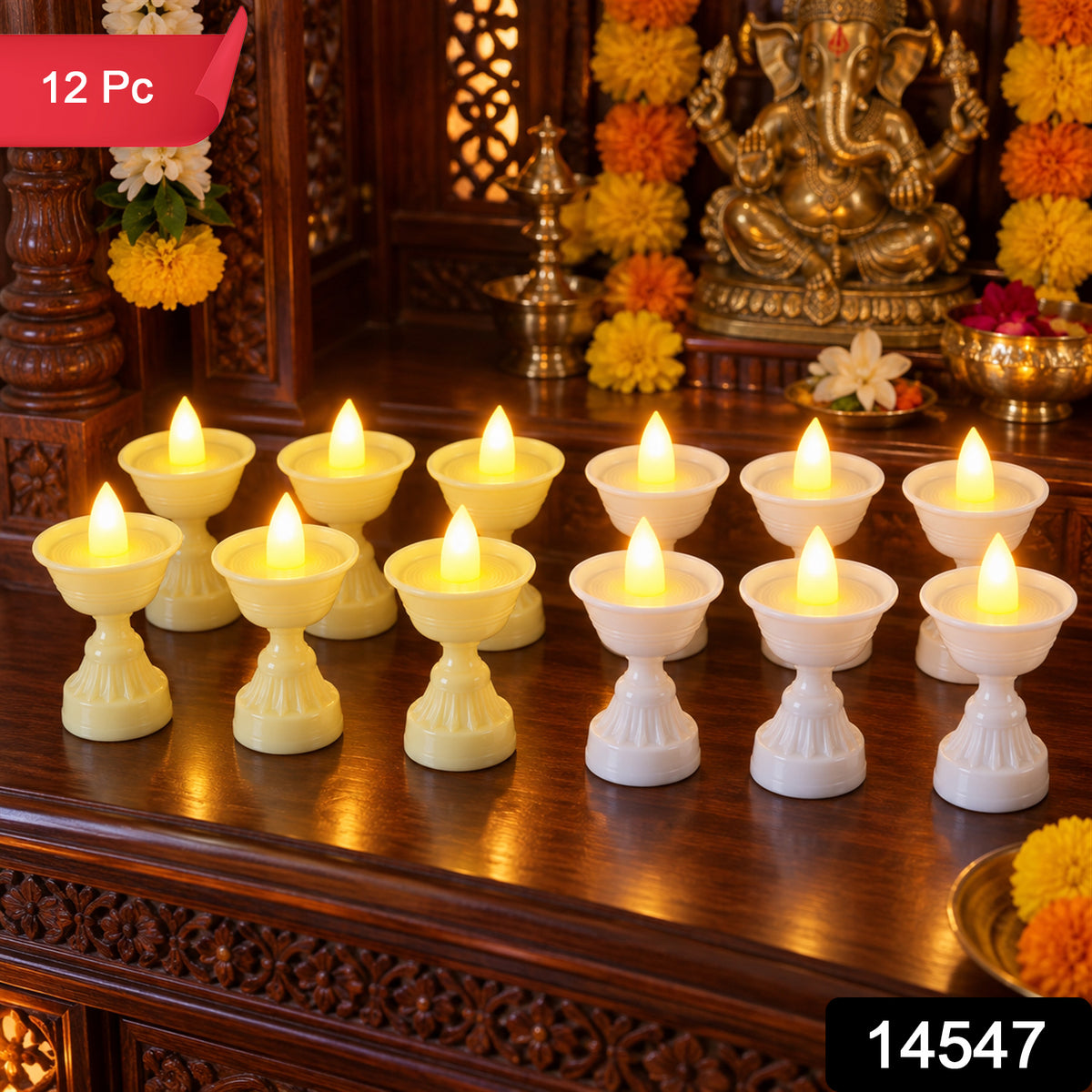LED Flameless Decorative Diyas for Festive Home and Pooja Decoration (12 Pc Set)
