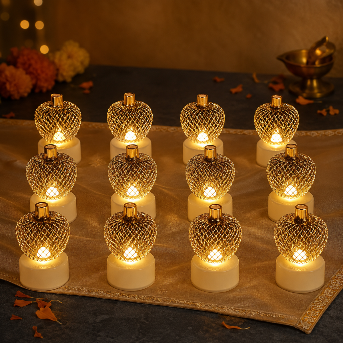 Apple Shape LED Tealight Candles – Flameless Decorative Set of 12