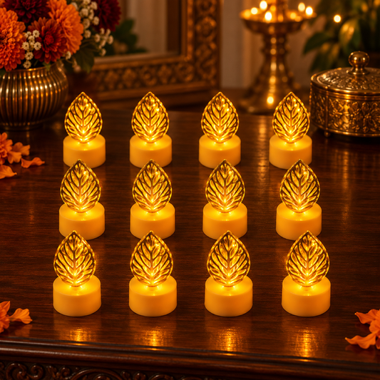 Leaf Shaped Flameless LED Candles – Elegant Decorative Set of 12 — 14564_decor_leaf_flameless_candles_12pc showcase image