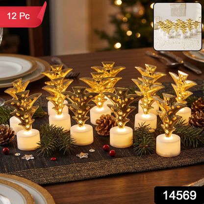14569 golden Christmas tree LED tealight candles 12-piece SKU image