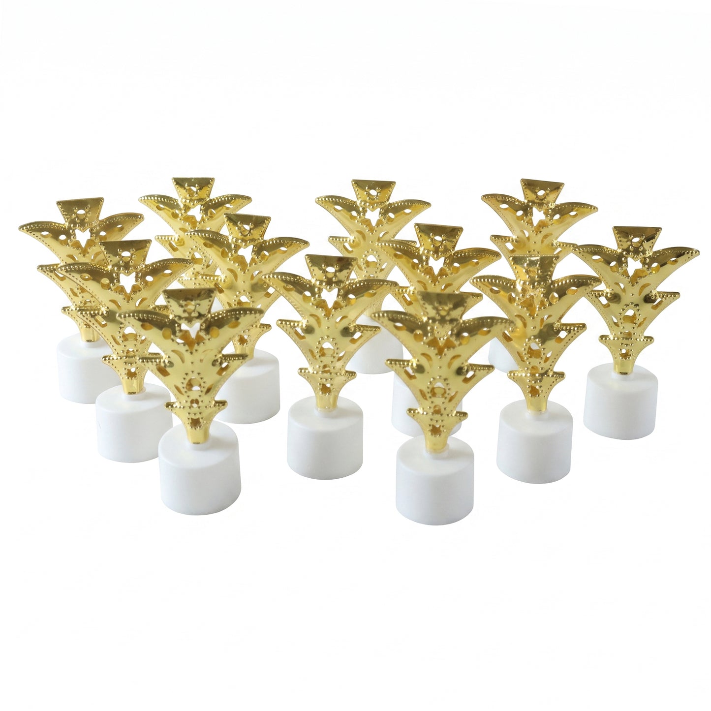 Golden Christmas tree LED tealight candles 12-piece white background