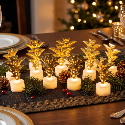 Golden Christmas Tree LED Tealight Candles for Home and Festive Decor (12 Pc Set) showcase