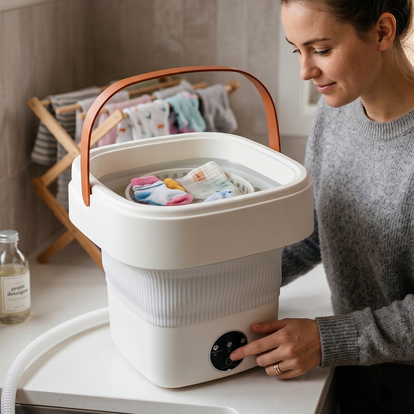 Portable washing machine in use