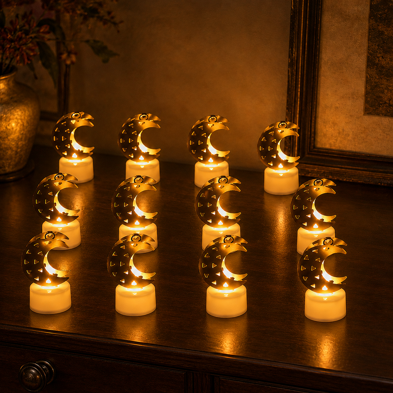 Moon Shaped Flameless LED Candles – Set of 12 with Warm Glow