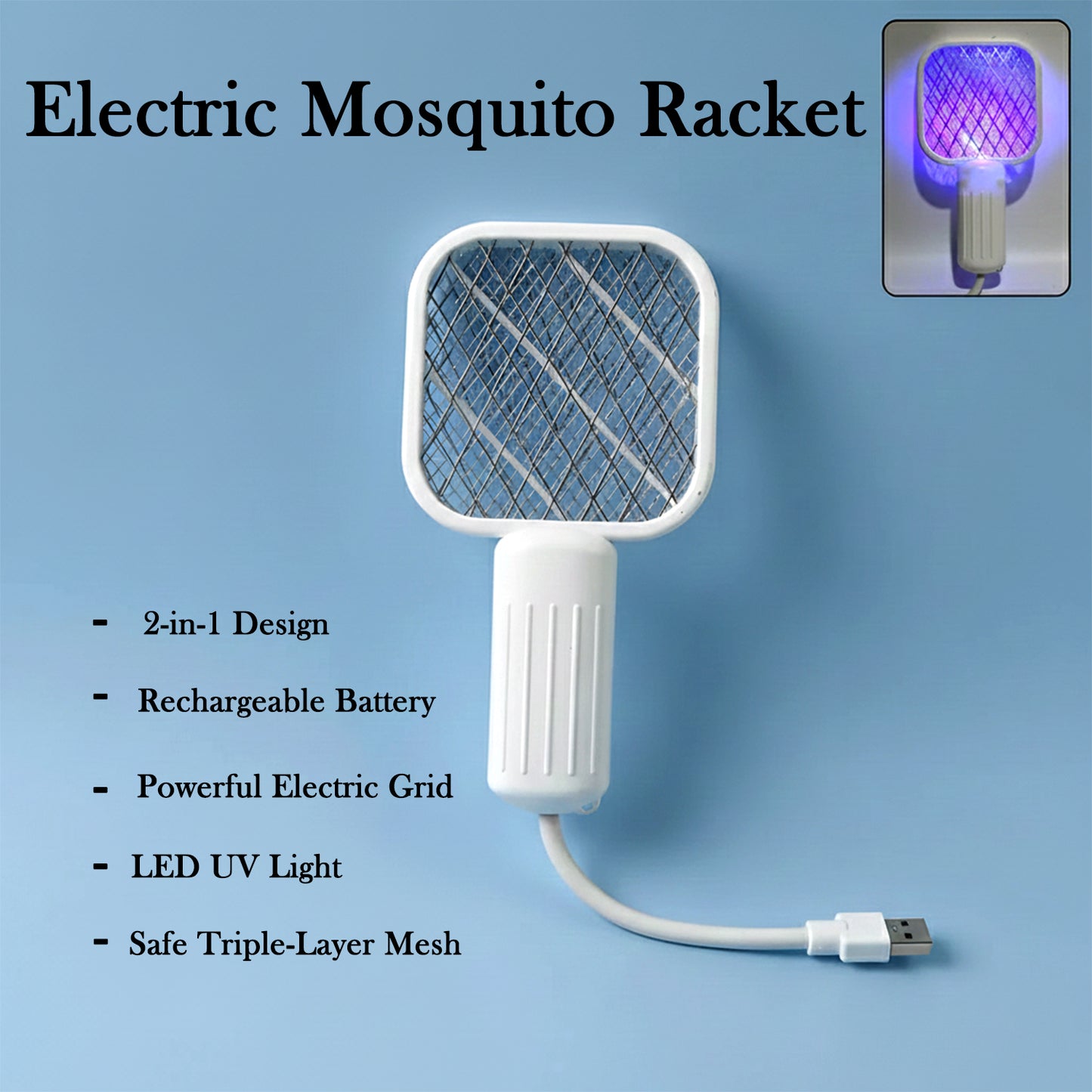 Rechargeable Electric Mosquito Swatter Racket